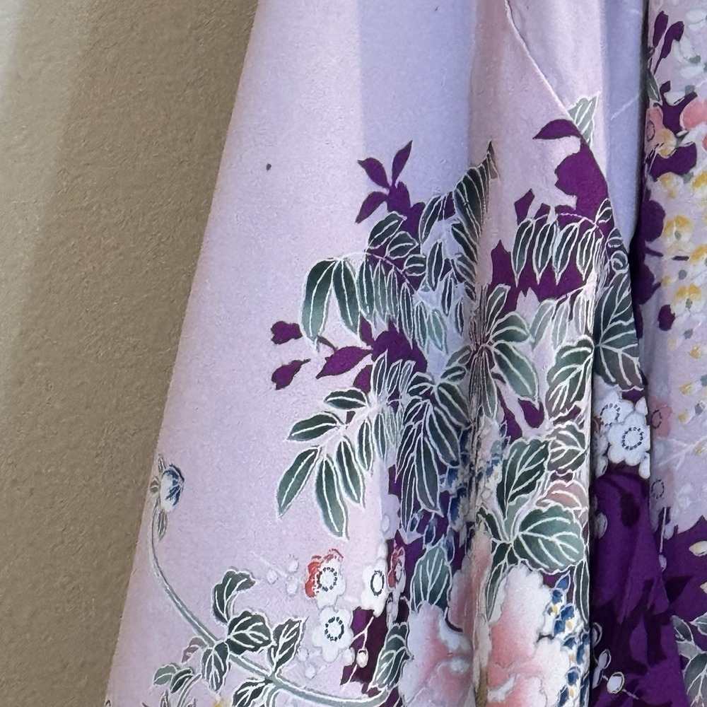 Vintage Reversible Japanese Rayon Kimono Robe Purple Floral Made Japan 1930s - Picture 12 of 16